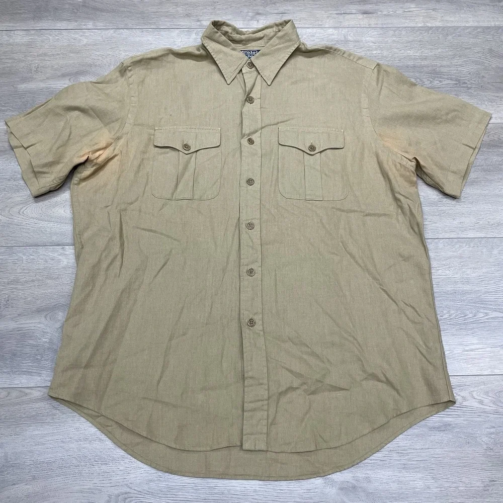 Polo Ralph Lauren Tan Brown S/S Camp Style Shirt Men Sz XL FAIR